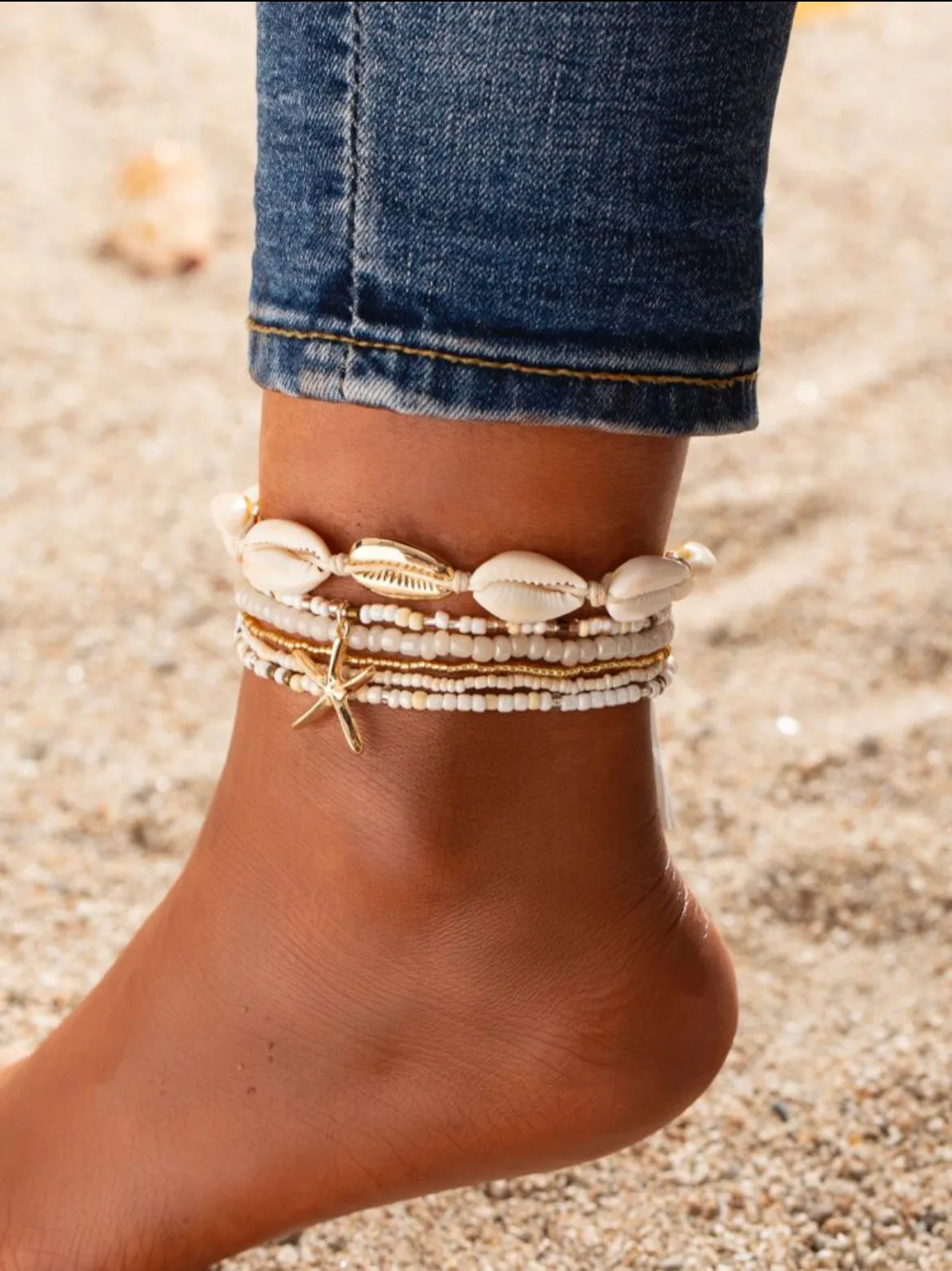 6 Piece Bohemian Shell and Starfish Anklet