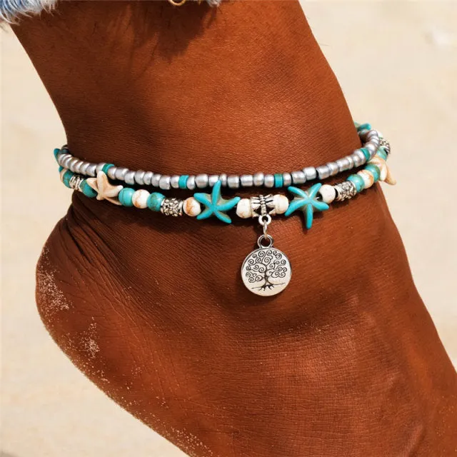 Beach Anklet | Beaded Anklet | Shell Beads Starfish Anklet | Bohemian Anklet | Boho Foot Chain | Women Foot Bracelet | Women Ankle Bracelet