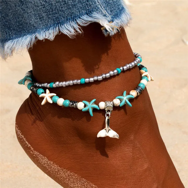 Beach Anklet | Beaded Anklet | Shell Beads Starfish Anklet | Bohemian Anklet | Boho Foot Chain | Women Foot Bracelet | Women Ankle Bracelet