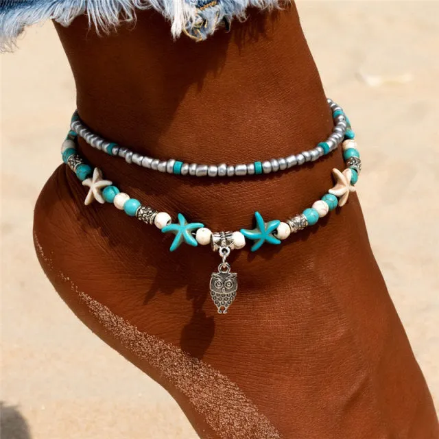 Beach Anklet | Beaded Anklet | Shell Beads Starfish Anklet | Bohemian Anklet | Boho Foot Chain | Women Foot Bracelet | Women Ankle Bracelet