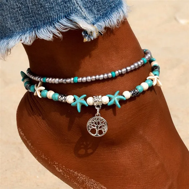 Beach Anklet | Beaded Anklet | Shell Beads Starfish Anklet | Bohemian Anklet | Boho Foot Chain | Women Foot Bracelet | Women Ankle Bracelet