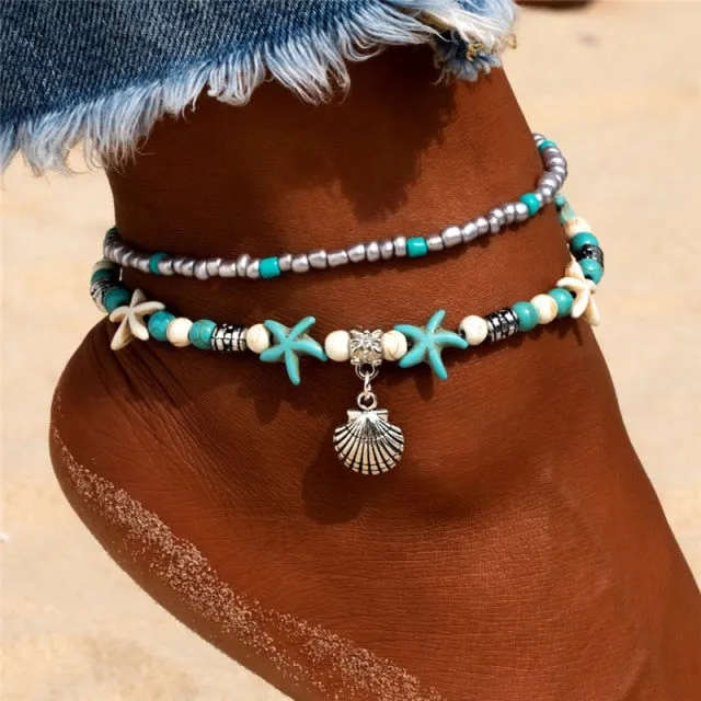 Beach Anklet | Beaded Anklet | Shell Beads Starfish Anklet | Bohemian Anklet | Boho Foot Chain | Women Foot Bracelet | Women Ankle Bracelet