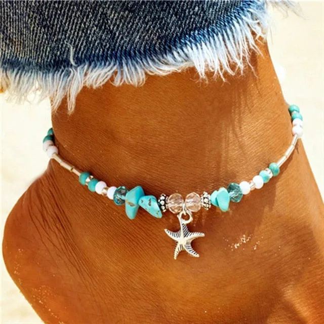 Beach Anklet | Beaded Anklet | Shell Beads Starfish Anklet | Bohemian Anklet | Boho Foot Chain | Women Foot Bracelet | Women Ankle Bracelet