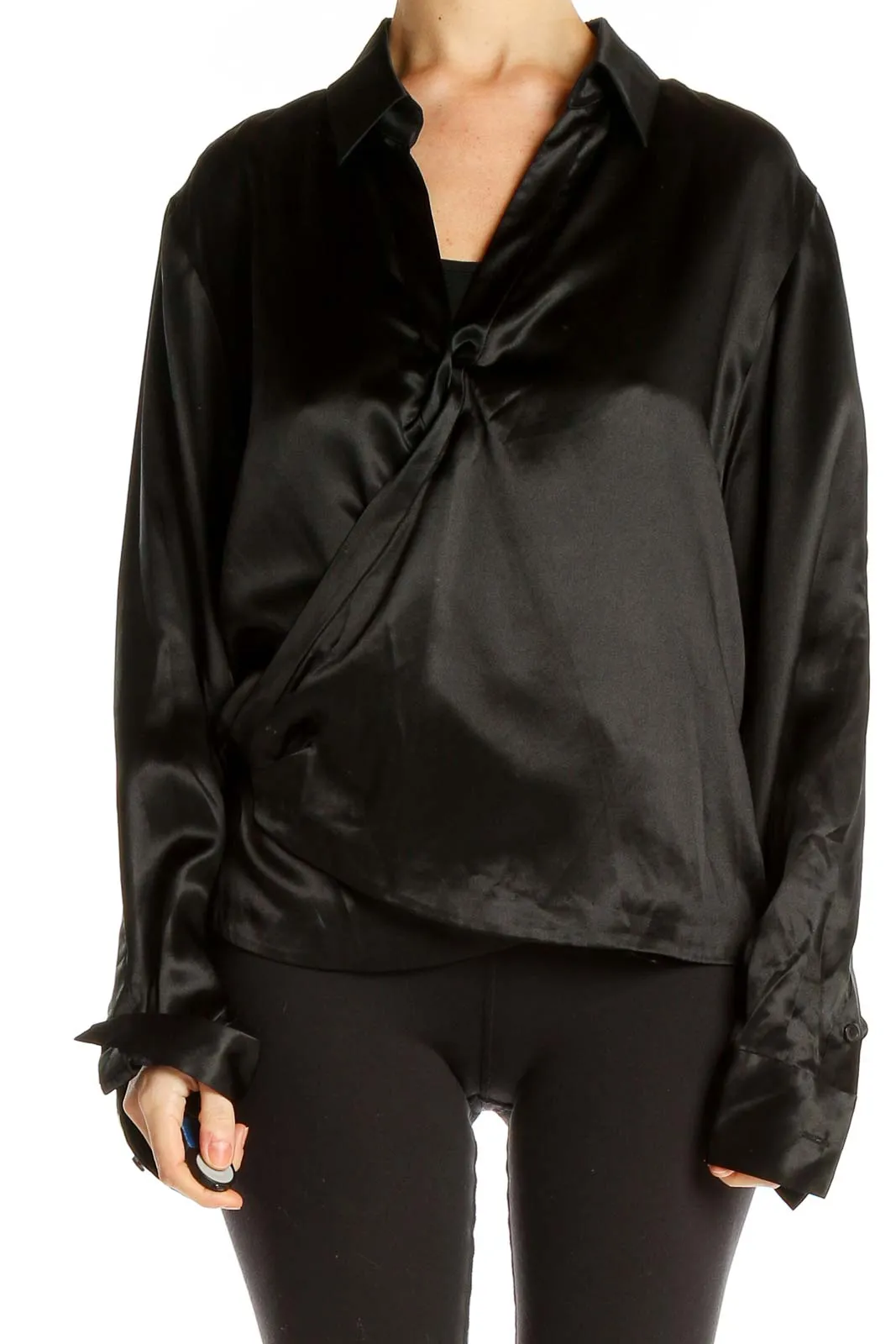 Black Satin Wrap Blouse