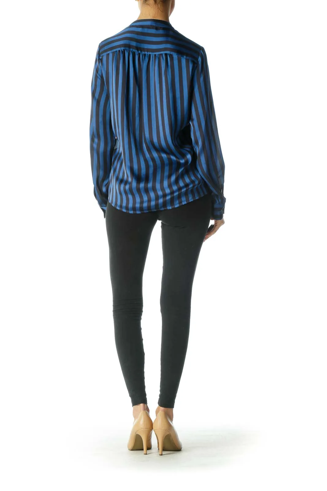 Blue Striped Wrap Top