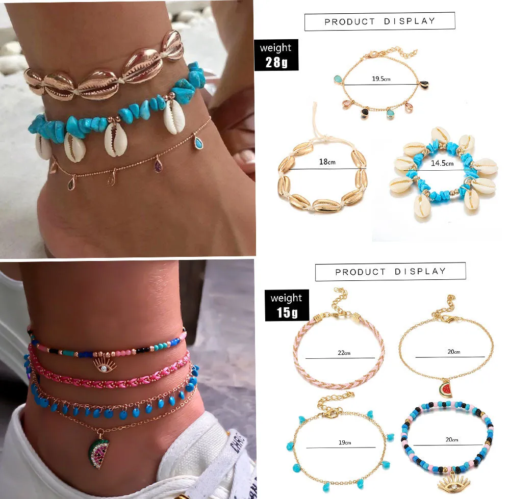 Bohemian Beach Woven Shell Anklets