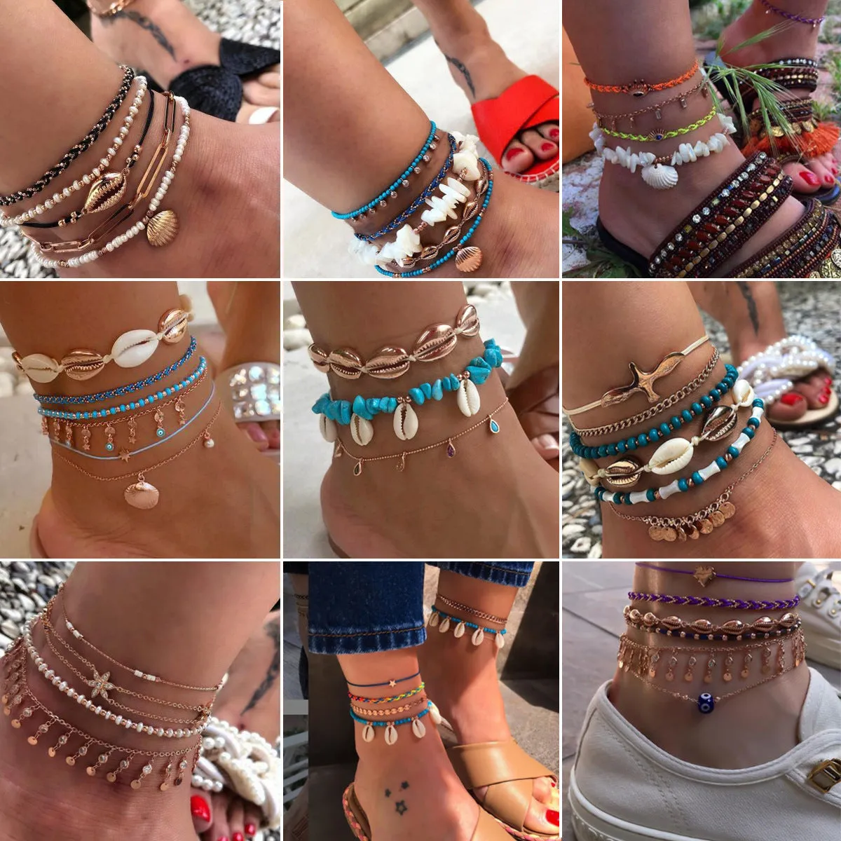 Bohemian Beach Woven Shell Anklets