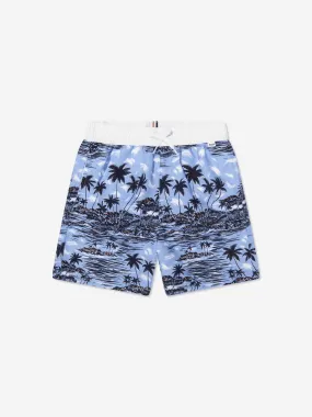 BOSS Boys Tropical Print Swim Shorts In Blue