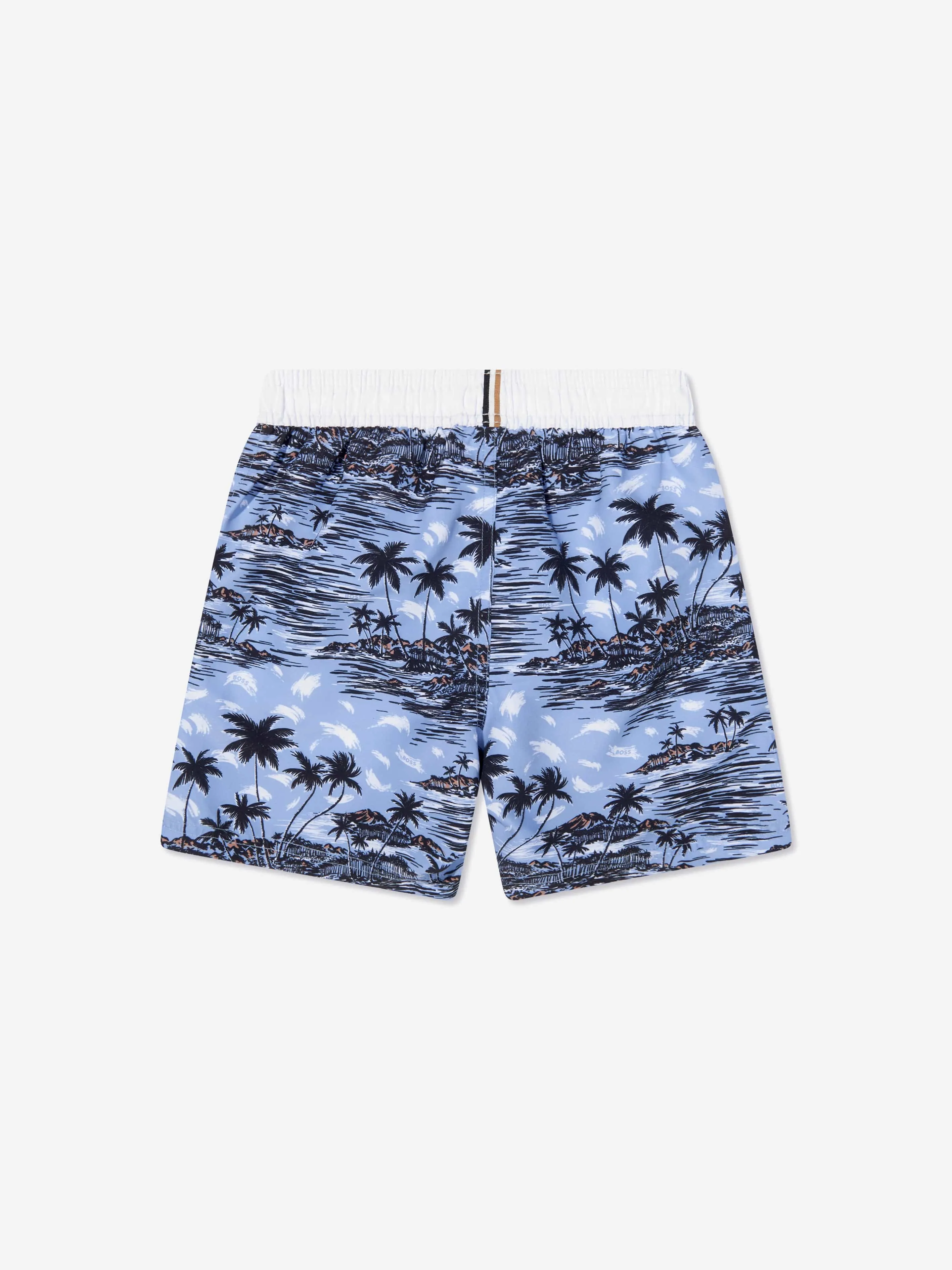 BOSS Boys Tropical Print Swim Shorts In Blue