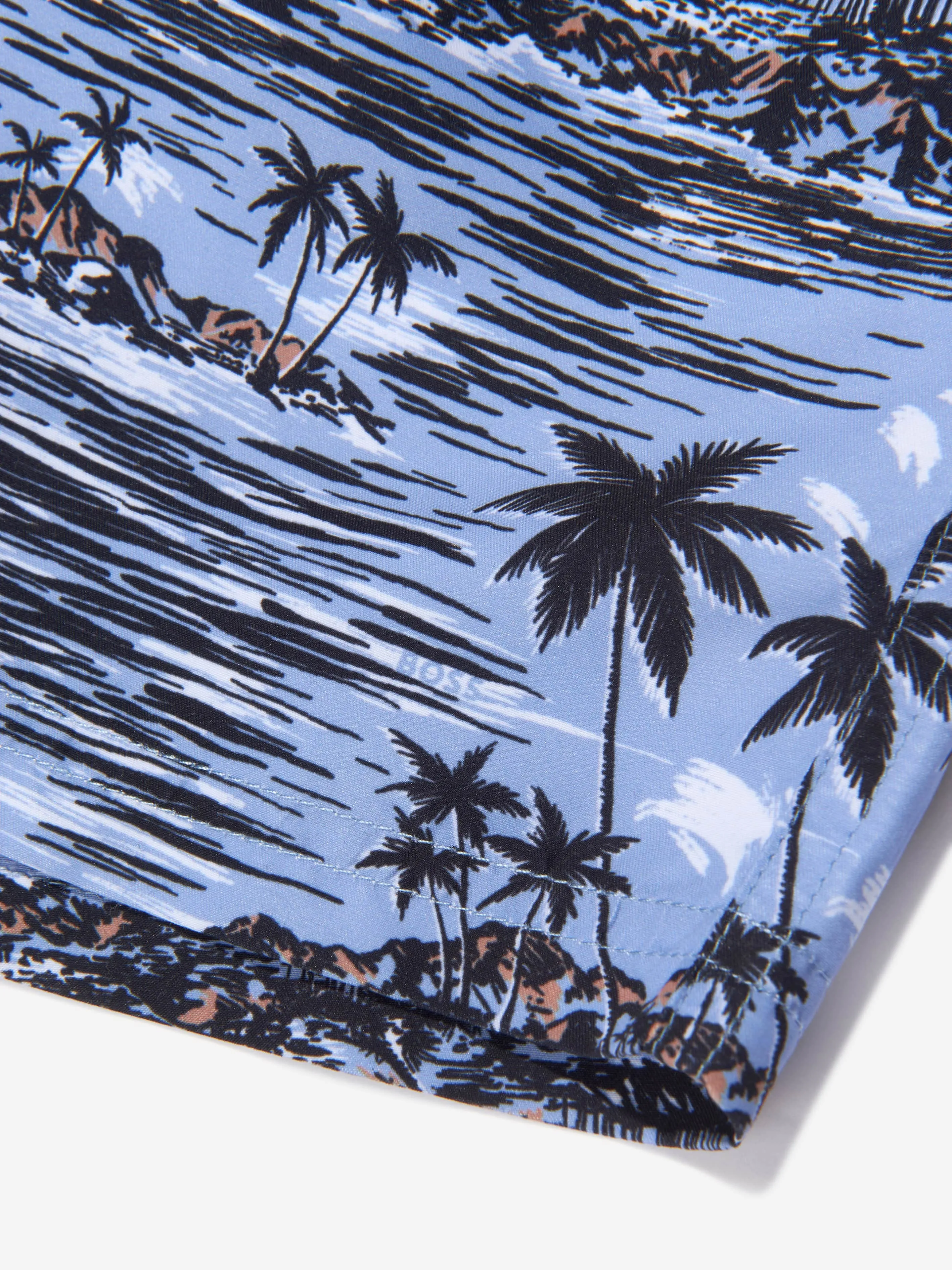 BOSS Boys Tropical Print Swim Shorts In Blue