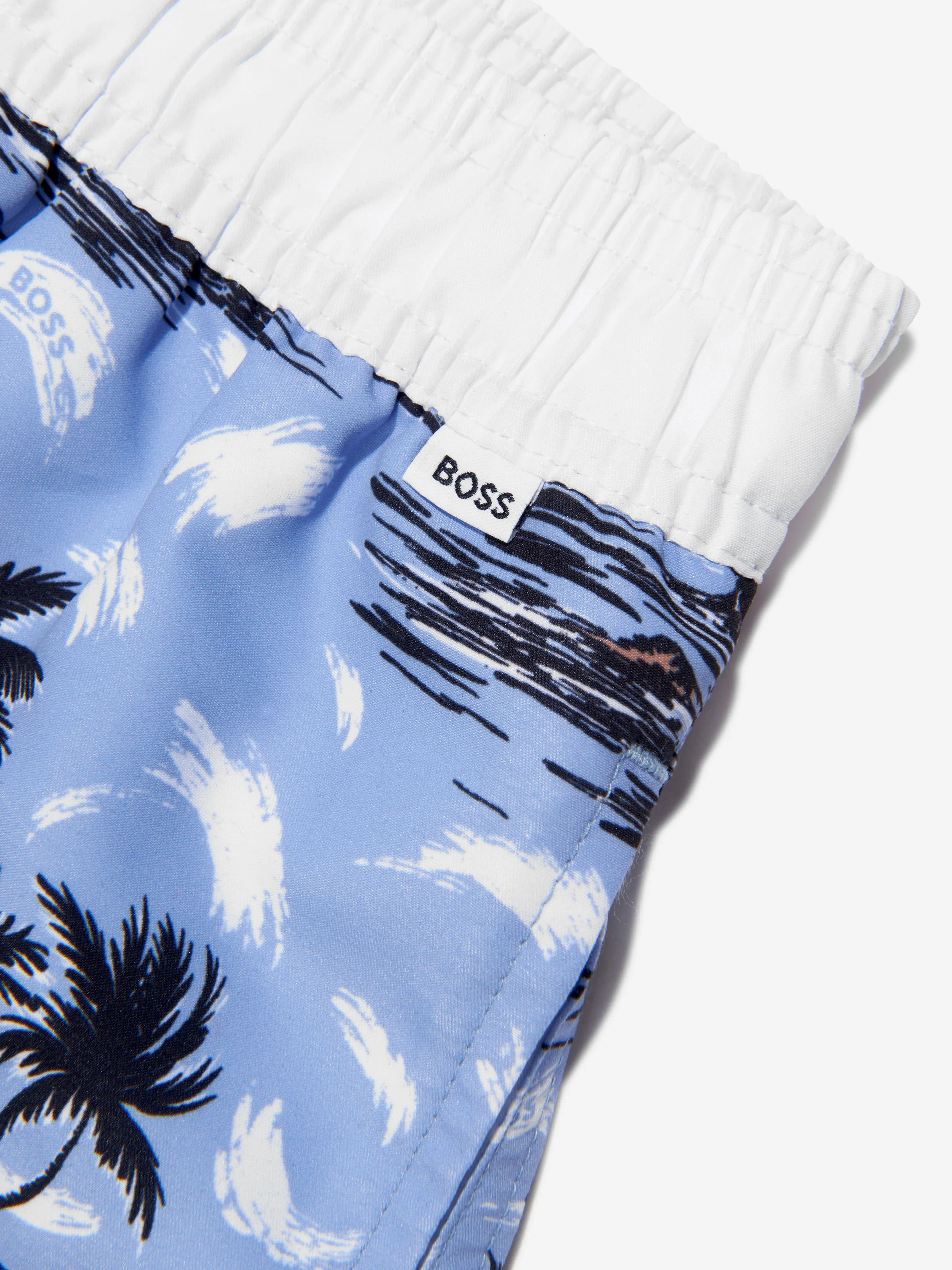 BOSS Boys Tropical Print Swim Shorts In Blue