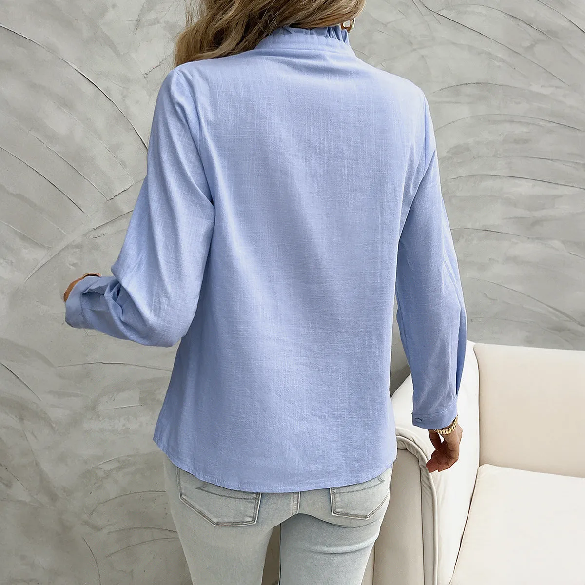 Casual Cardigan Ruffle Trim Solid Color Shirts Wholesale Womens Clothing N3824071500004