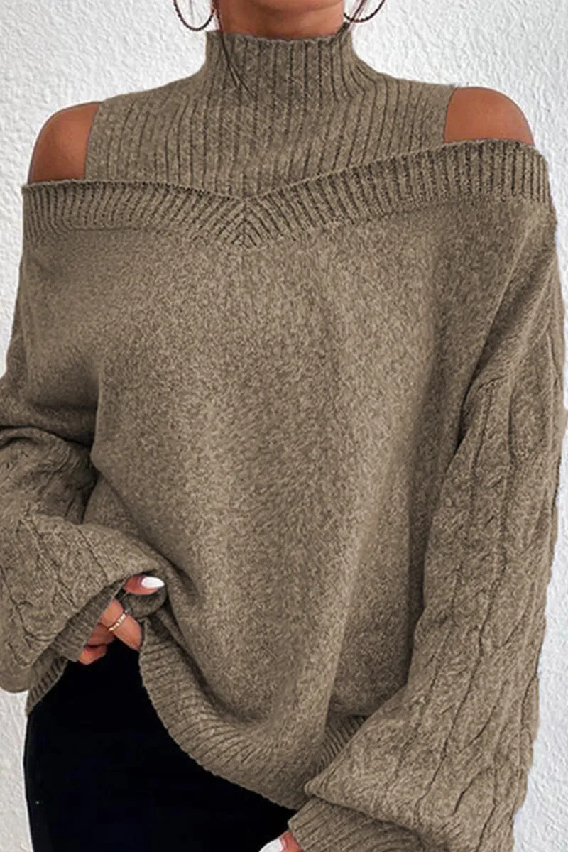 Casual Solid Hollowed Out Patchwork Turtleneck Sweaters(7 Colors)