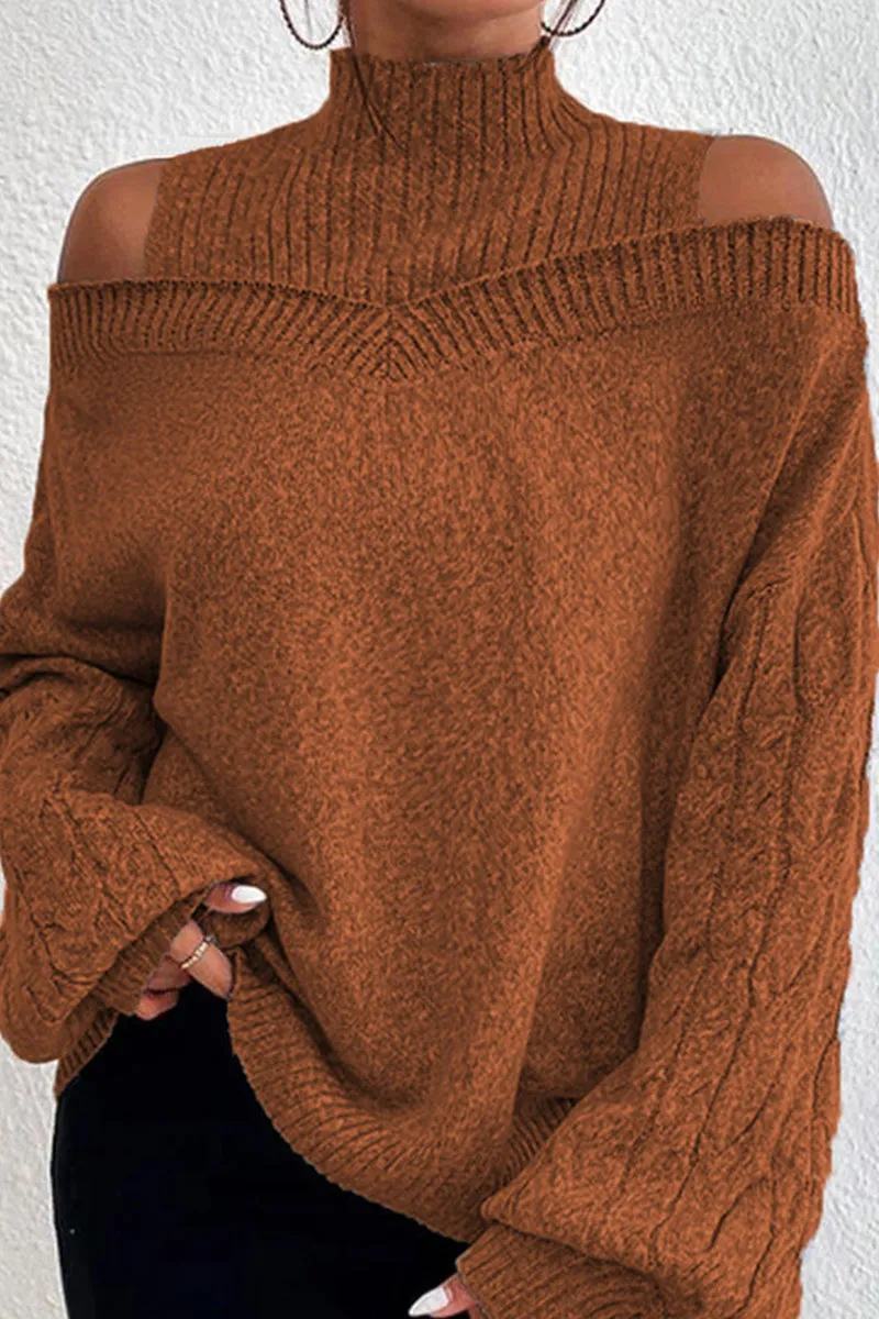 Casual Solid Hollowed Out Patchwork Turtleneck Sweaters(7 Colors)