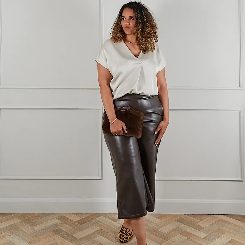 Chalk - Darcy Faux Leather Trousers Brown