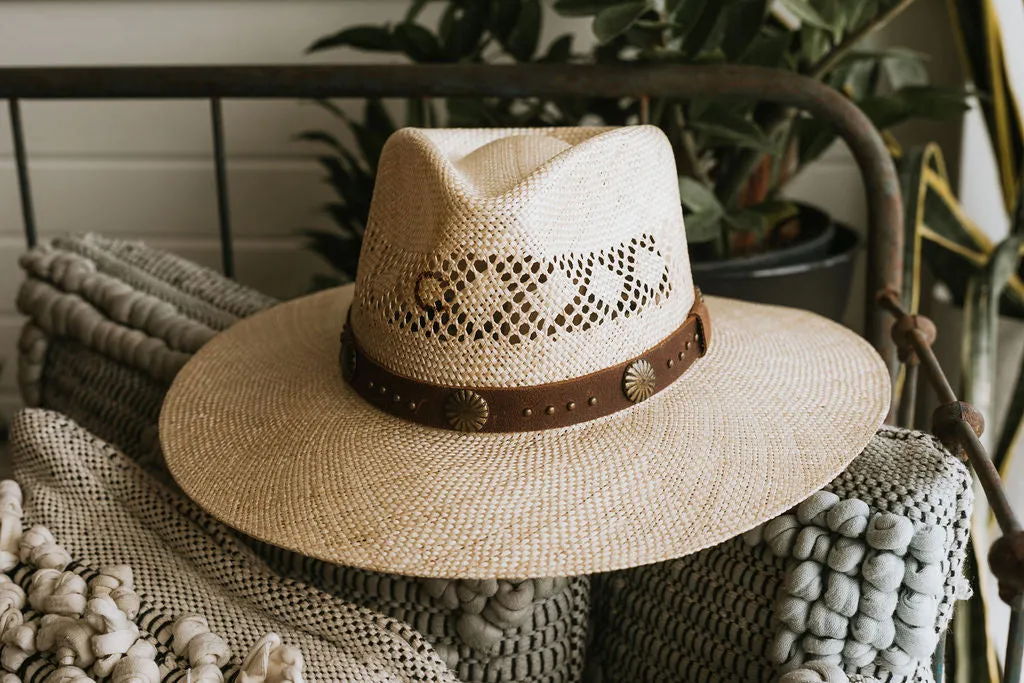 Charlie 1 Horse | Hair Trigger Straw Stiff Brim Hat with Brown Band and Conchos