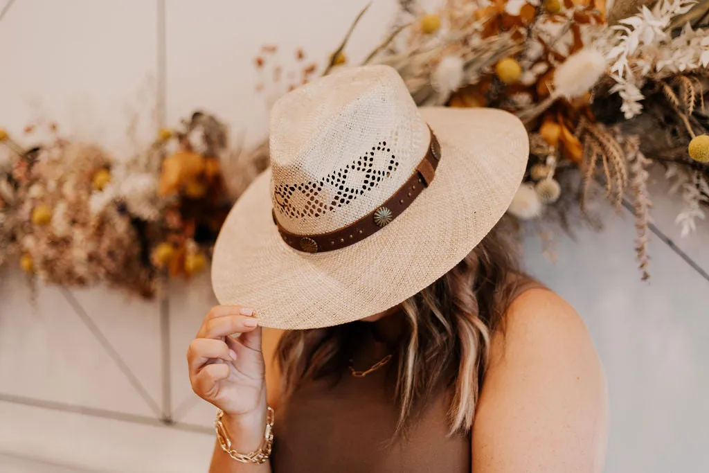 Charlie 1 Horse | Hair Trigger Straw Stiff Brim Hat with Brown Band and Conchos