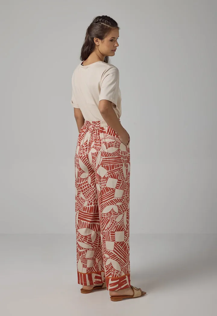 Choice Printed Wide Leg Trousers Caramel