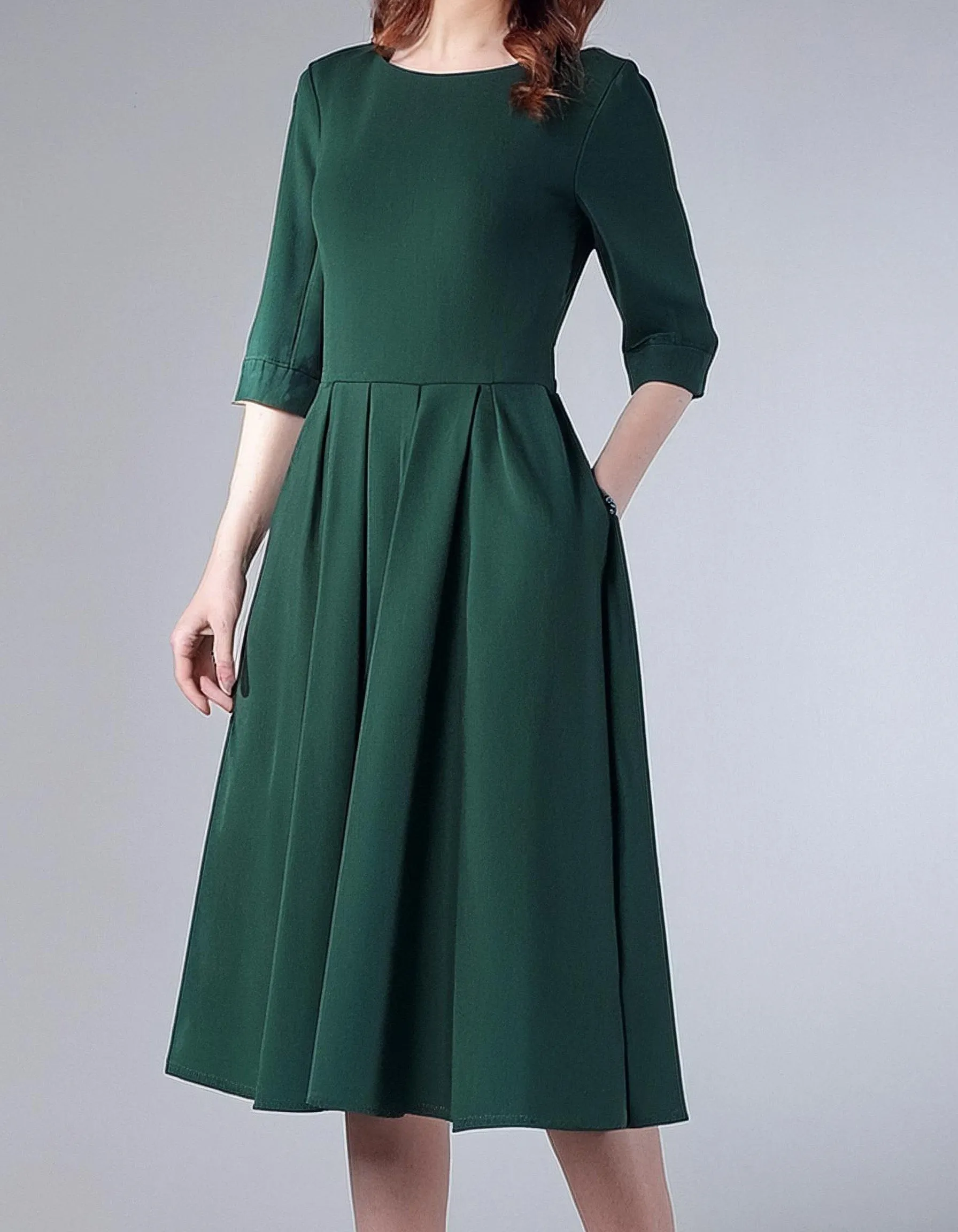 Classic Forest Green Midi Dress