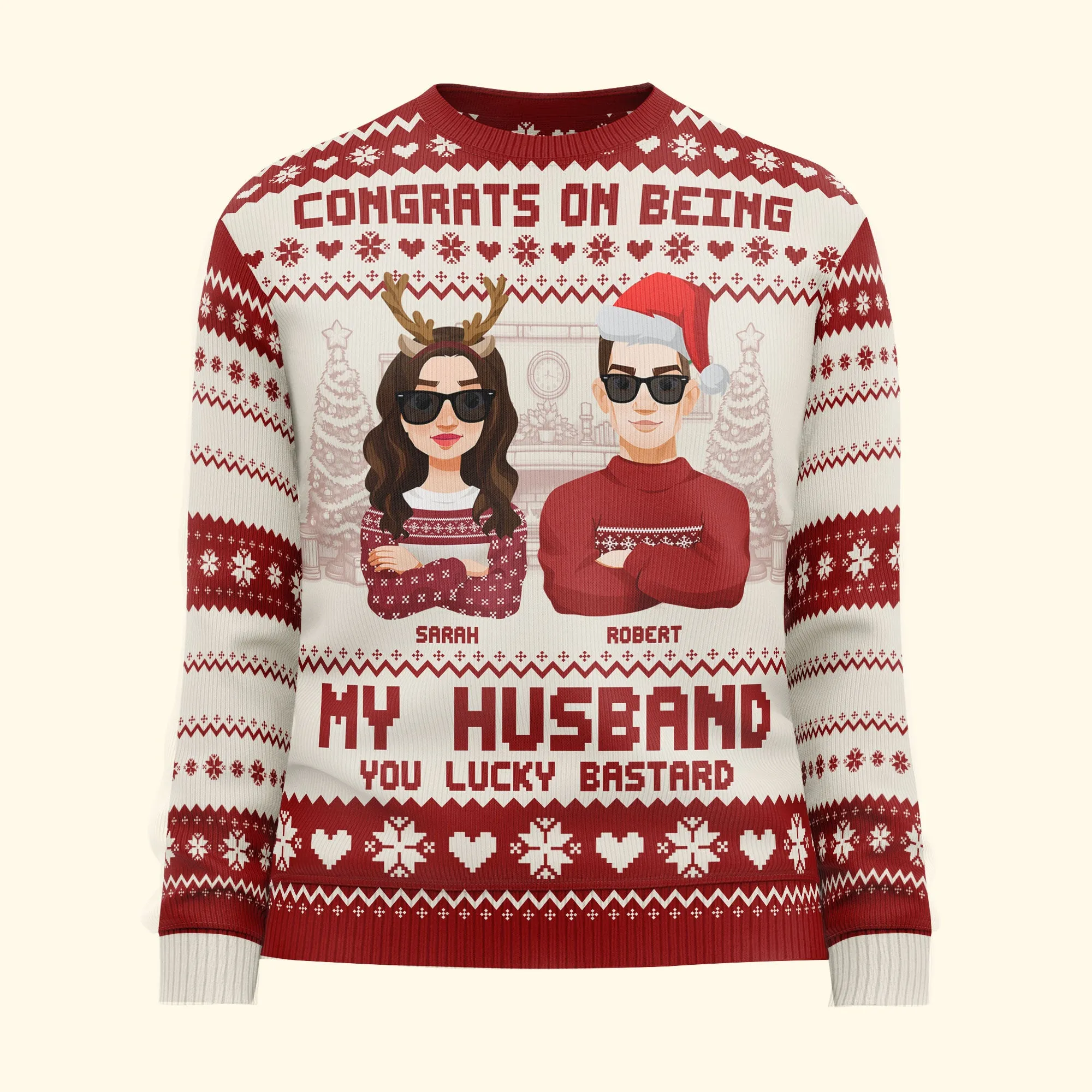 Congrats On Being My Husband Christmas Led Light - Personalized Photo Ugly Sweater