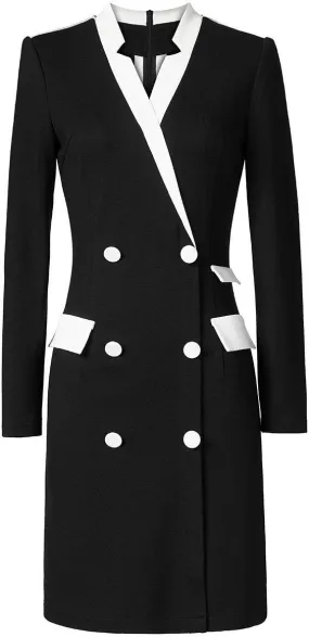 Double-Breasted Black and White Blazer-Dress