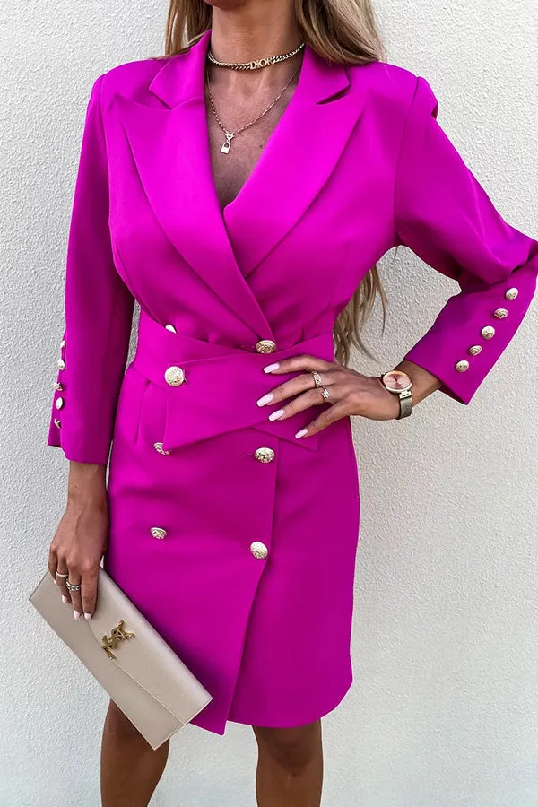 Double Breasted Gold Button Blazer Dress