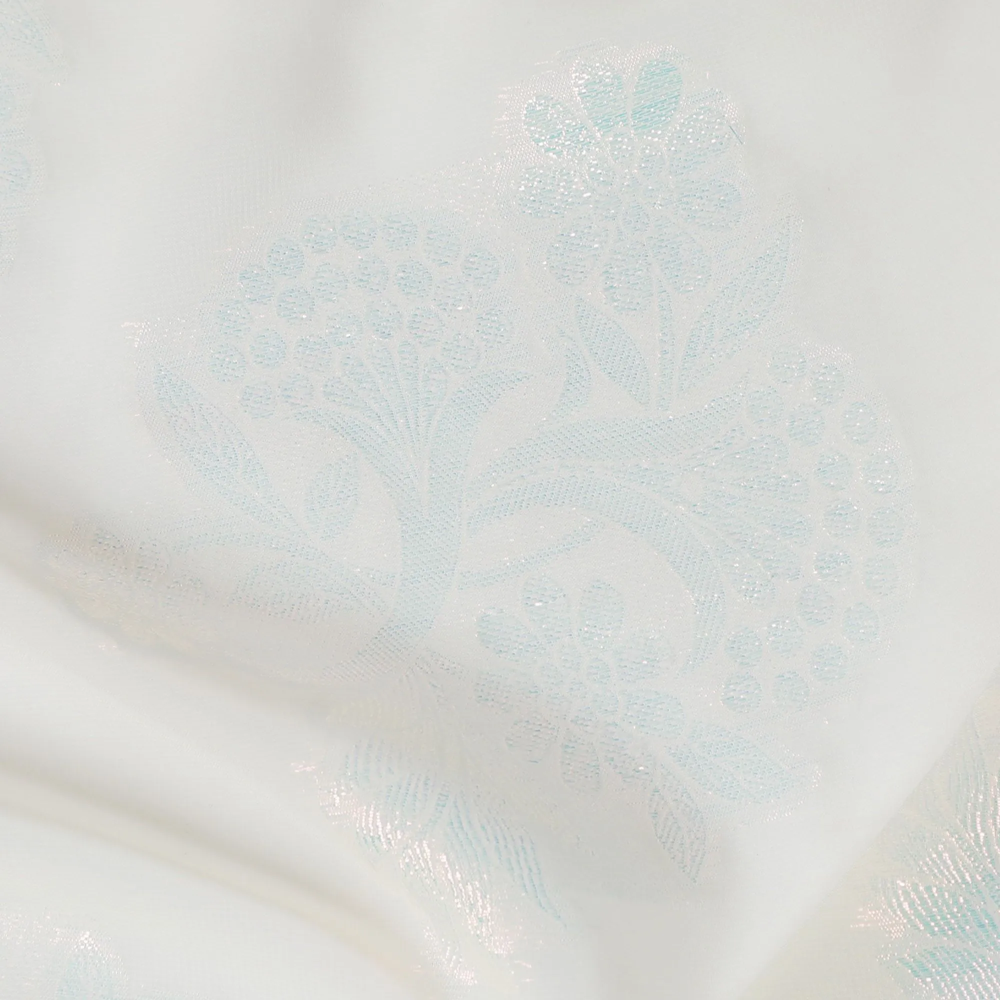 Elegant Iridescent White Floral Synthetic Chiffon Fabric - 110cm Width, Lightweight & Sheer, Perfect for Fashion Projects-D18408