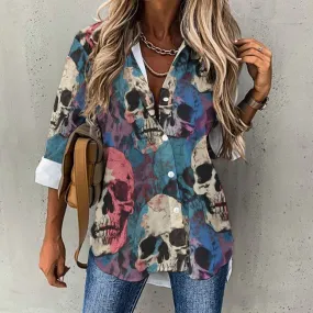 Elevate your wardrobe with our Women's Button Down Skull Blouse!