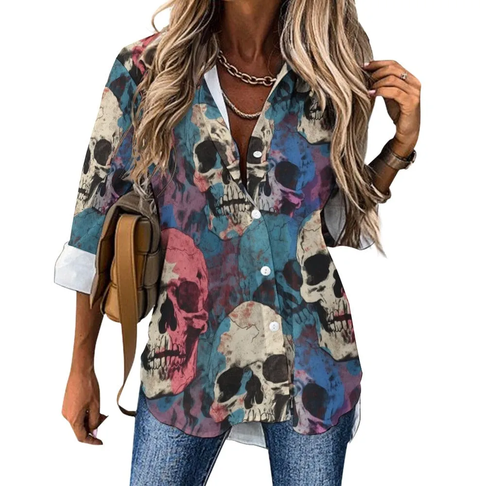 Elevate your wardrobe with our Women's Button Down Skull Blouse!