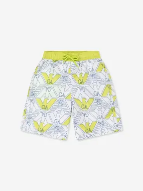 Emporio Armani Boys Logo Swim Shorts in White