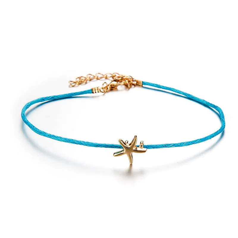 Fashion Creative Starfish Shell Eyes Color Rhinestone Anklet