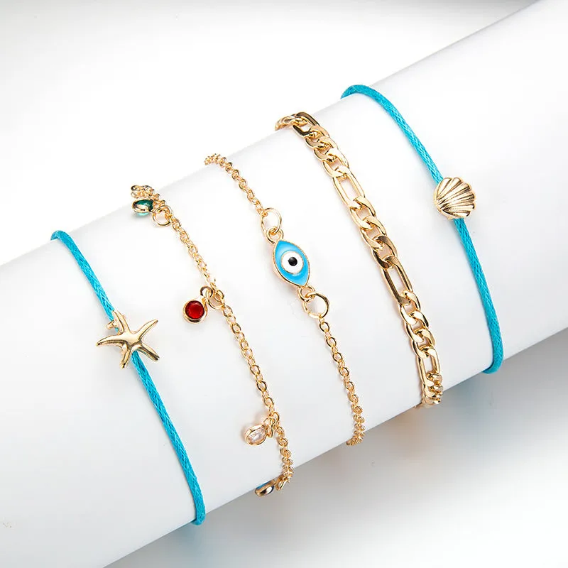 Fashion Creative Starfish Shell Eyes Color Rhinestone Anklet