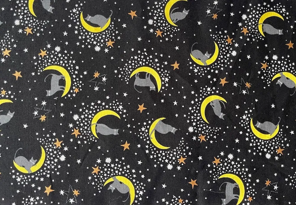 Feline Moonwalk Black Quilting Cotton (Made in Japan)