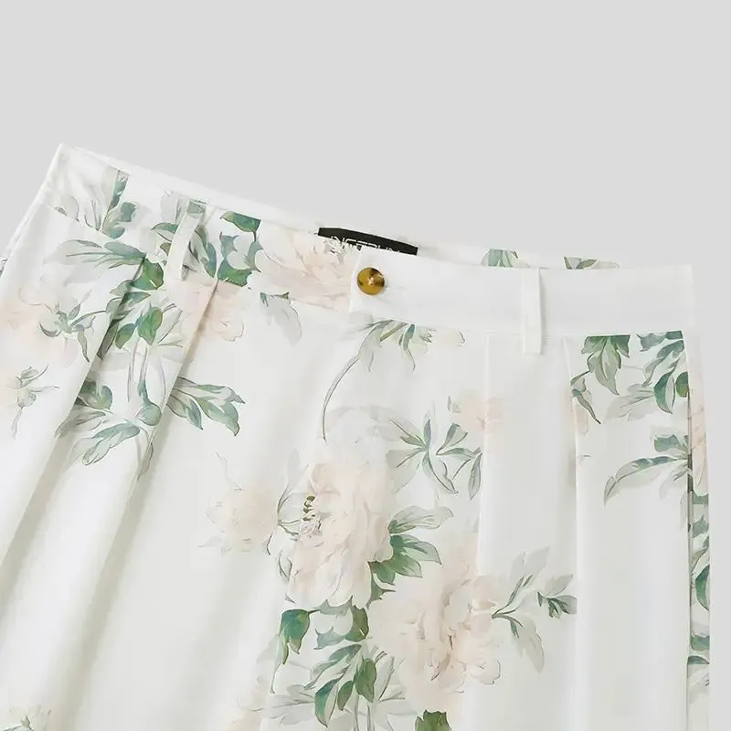 Floral Pattern Wide-Leg Trousers