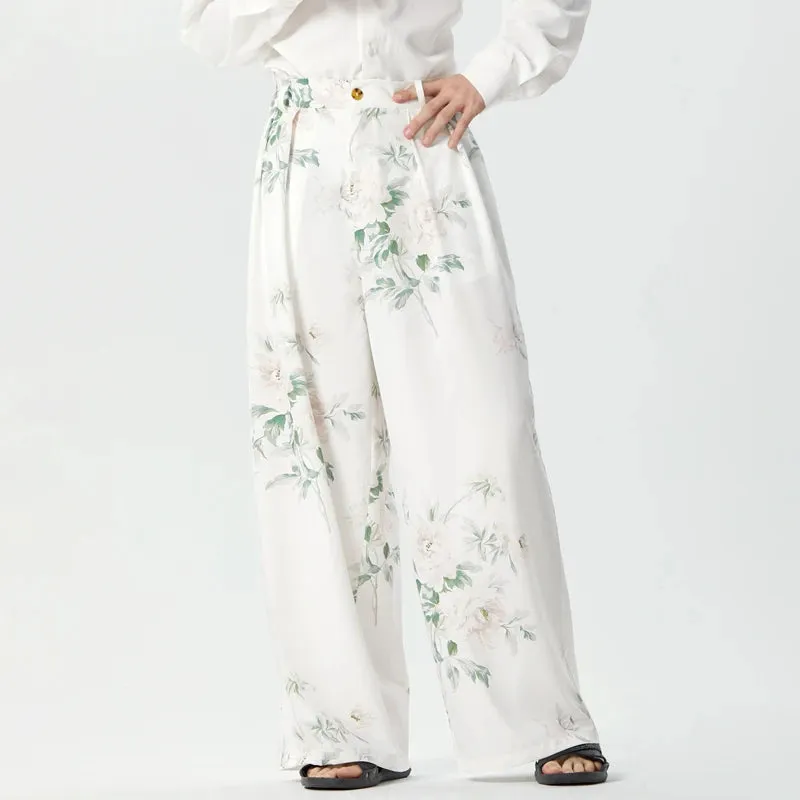 Floral Pattern Wide-Leg Trousers