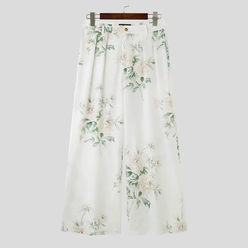 Floral Pattern Wide-Leg Trousers