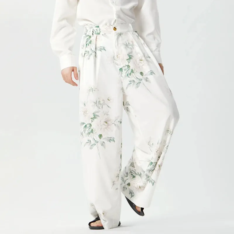 Floral Pattern Wide-Leg Trousers