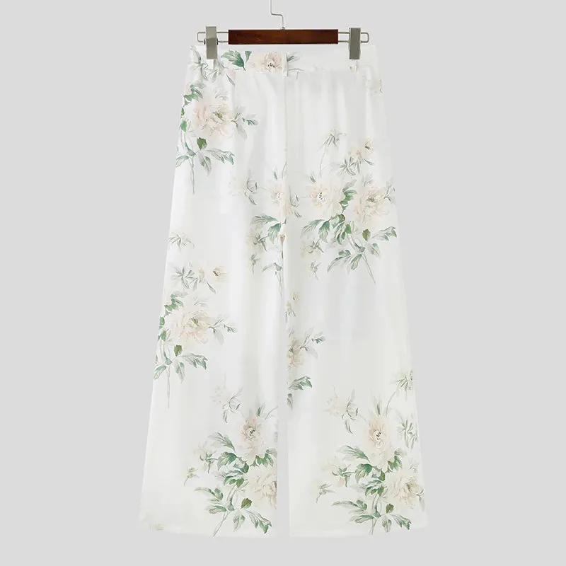 Floral Pattern Wide-Leg Trousers