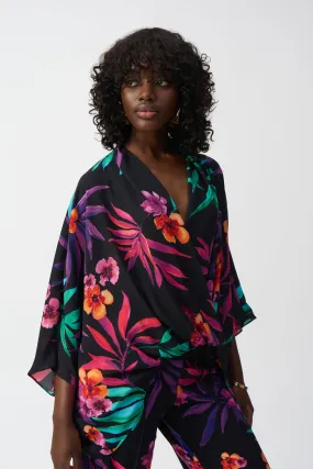 Floral Print Chiffon Wrap Top