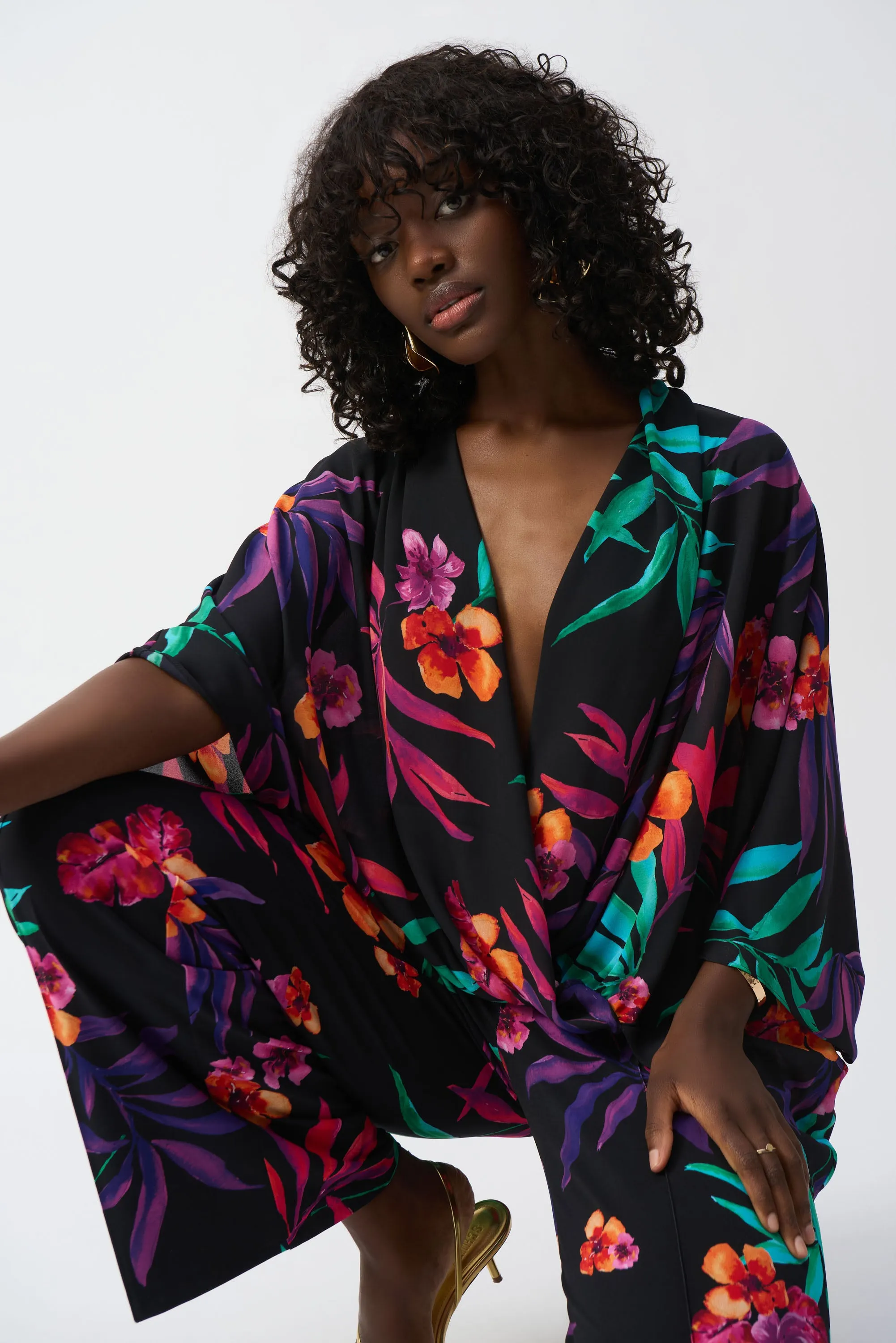 Floral Print Chiffon Wrap Top