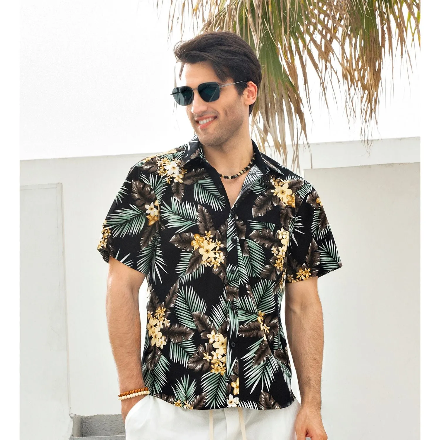 Funky Hawaiian Shirts with Pocket - BLACK-2