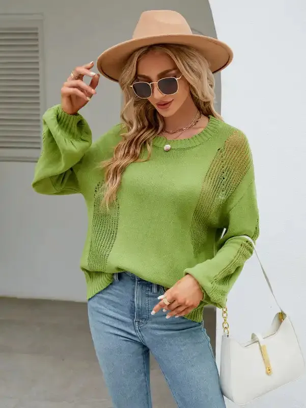 Hollow Pullover Fashion Knitted Women’s Round Neck Sweater