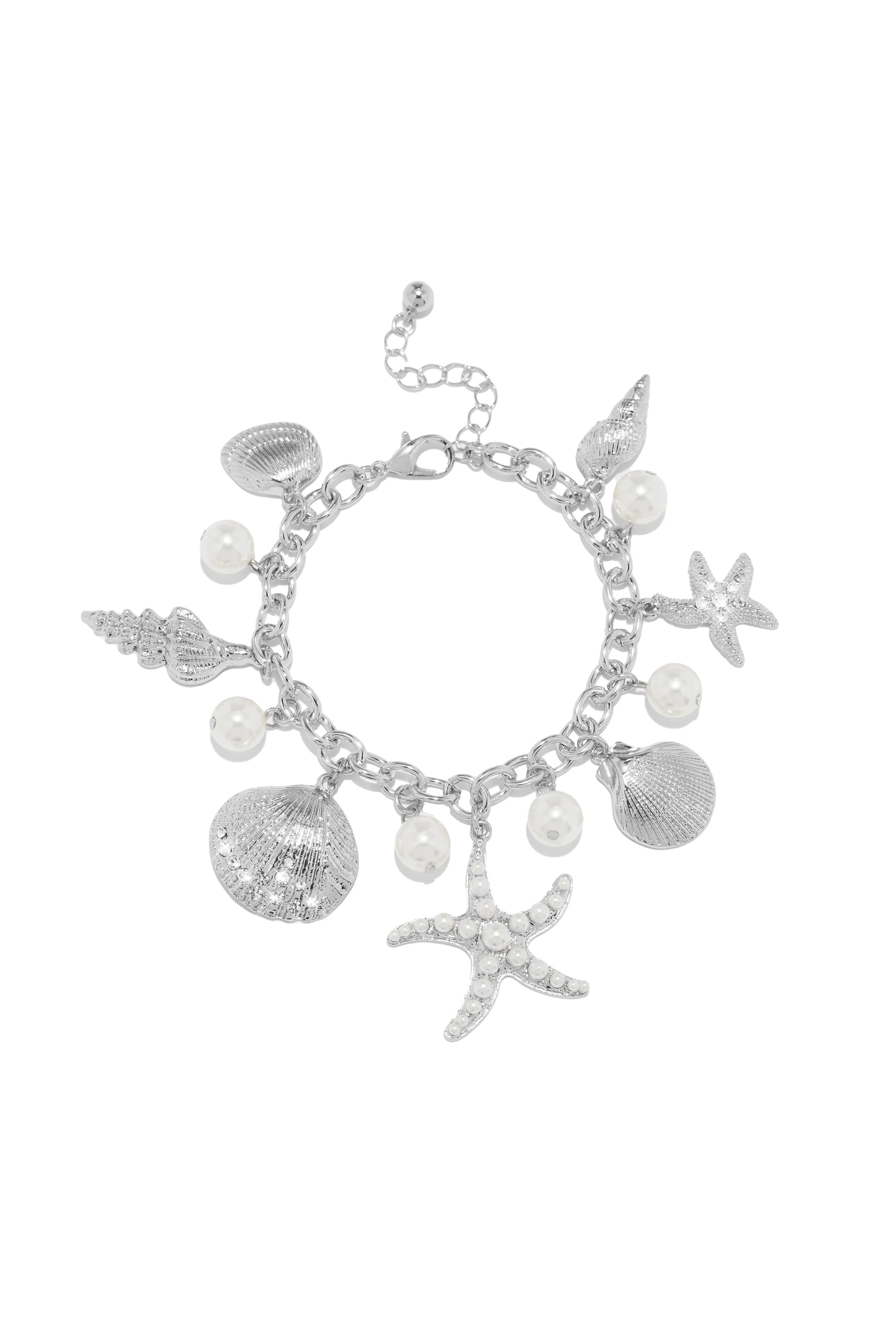 Island Girl Sea Shell and Starfish Charm Anklet - Silver