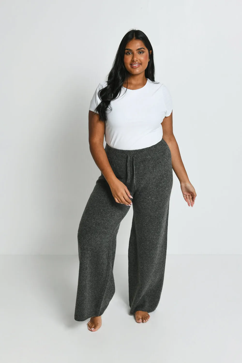 Knit Wide Leg Lounge Trousers - Grey