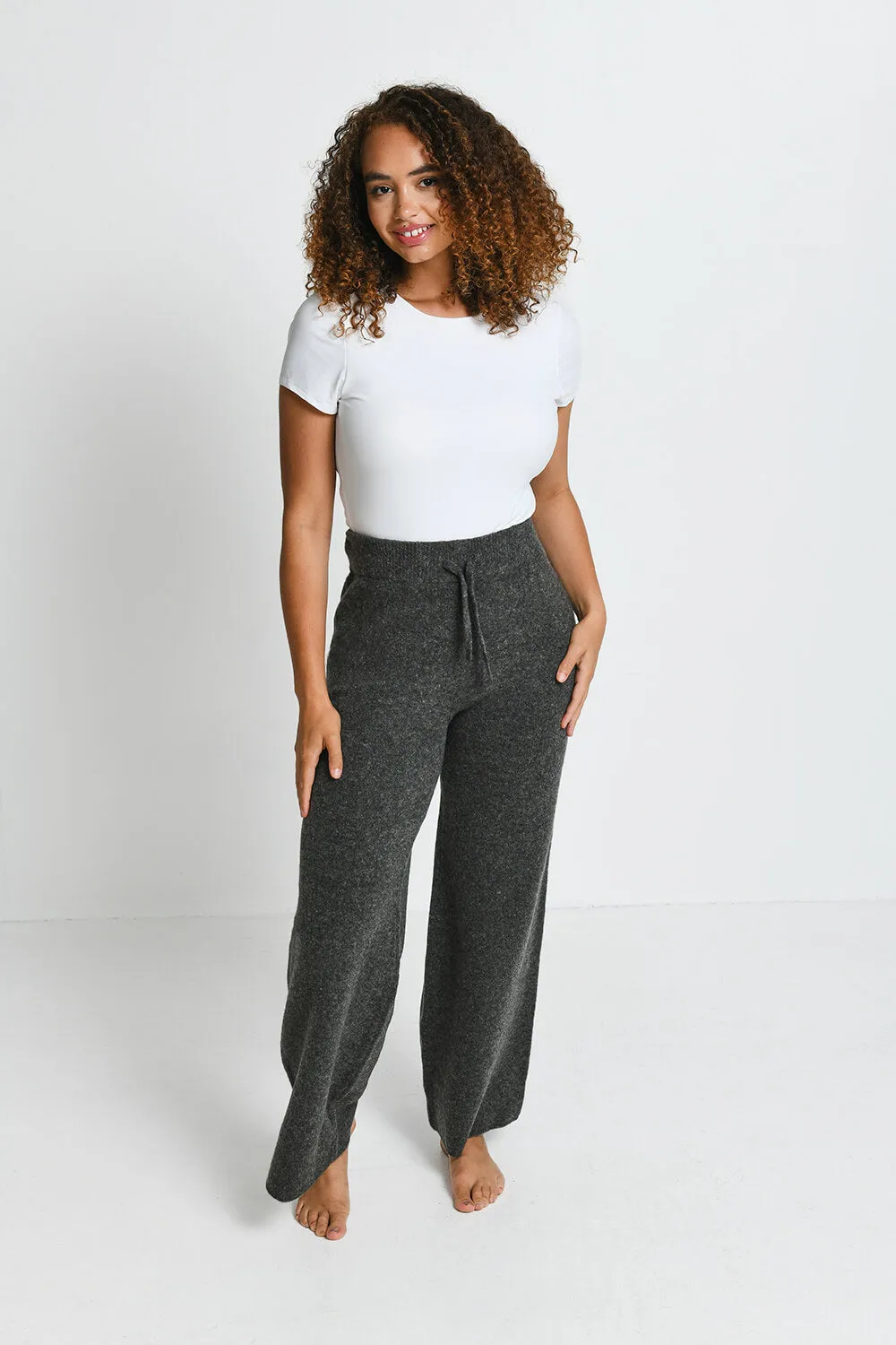 Knit Wide Leg Lounge Trousers - Grey