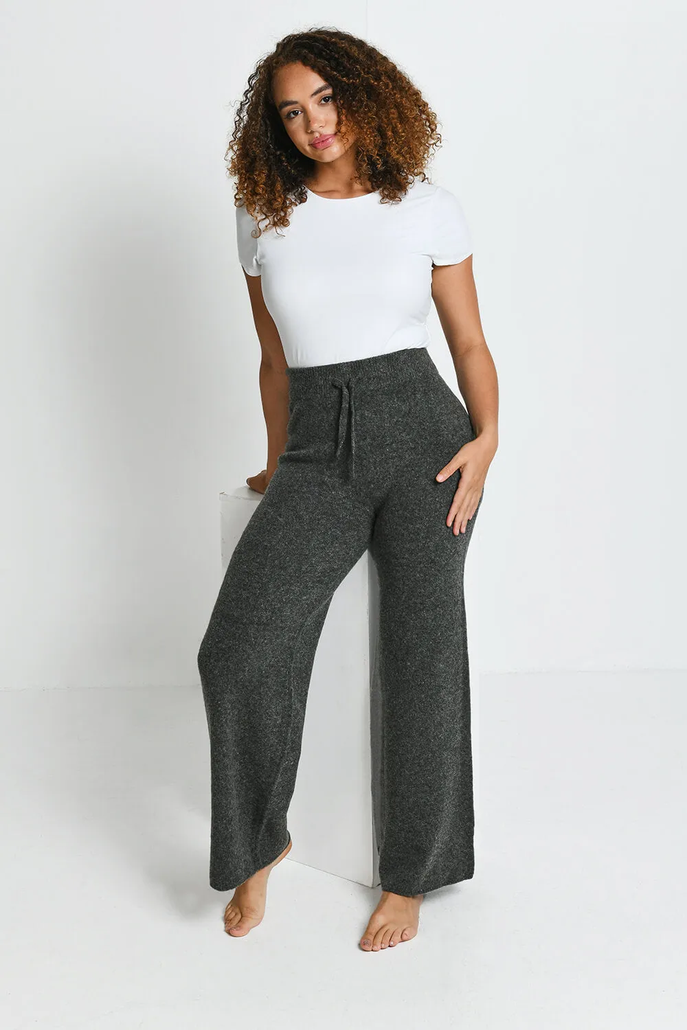 Knit Wide Leg Lounge Trousers - Grey