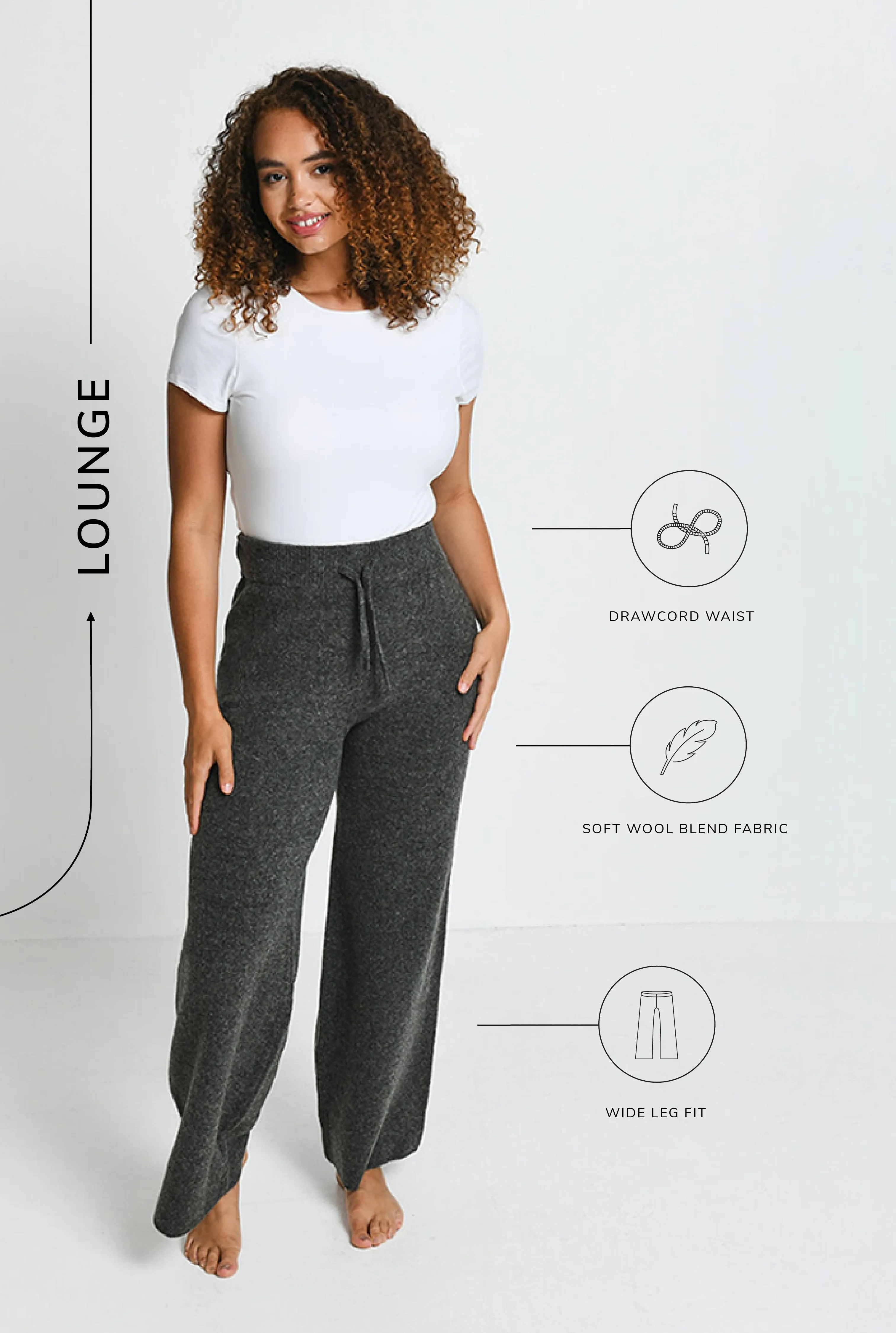 Knit Wide Leg Lounge Trousers - Grey