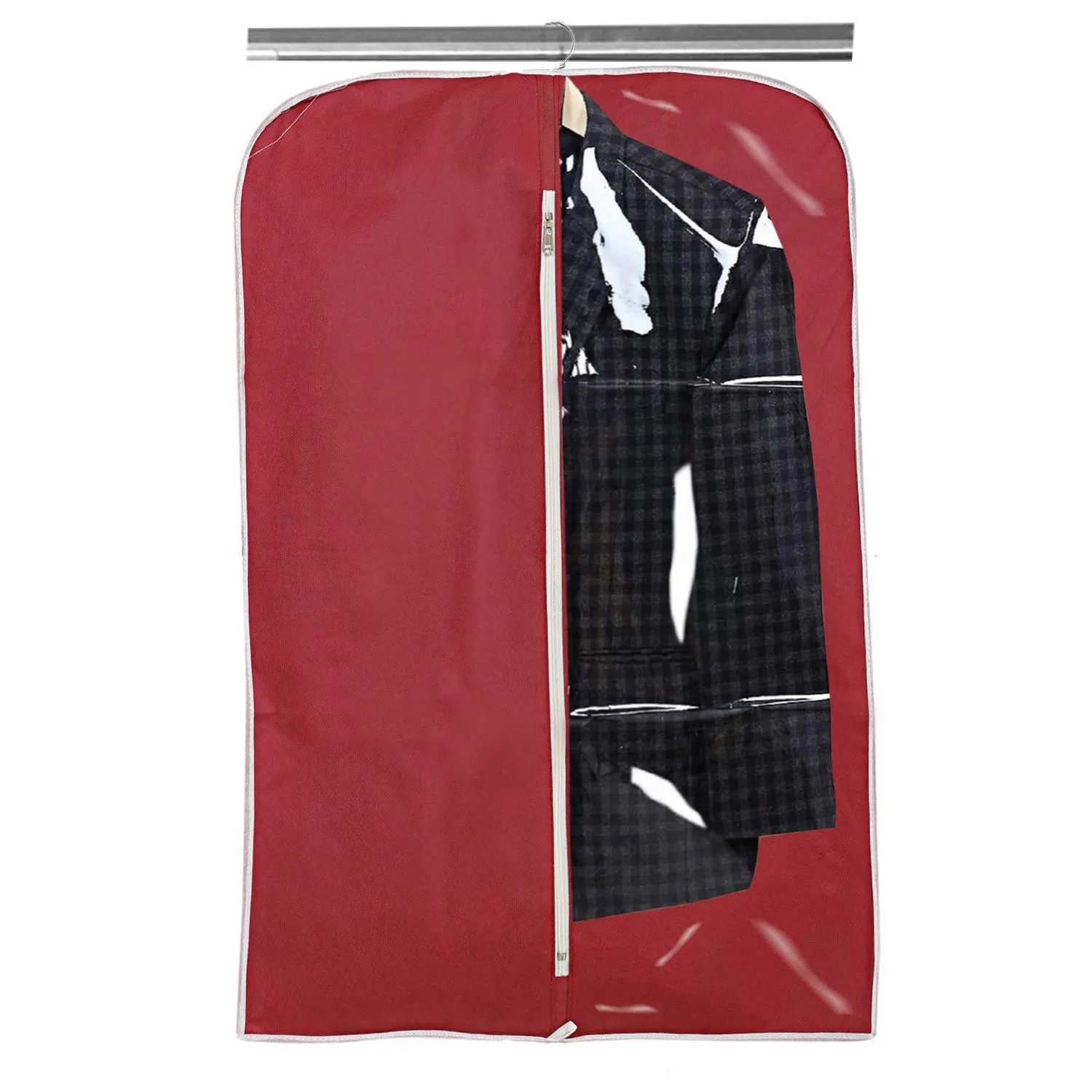 Kuber Industries 2 Pieces Half Transparent Non Woven Men's Coat Blazer Suit Cover (Black & Maroon) - CTKTC041486