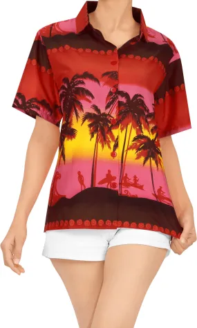 LA LEELA Women Hawaiian Beach Blouse Button Down Camp Casual Shirt Tropical