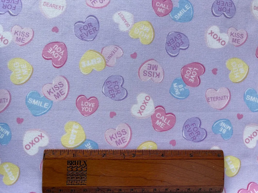 Lavender Conversational Hearts Quilting Cotton (Made in Japan)